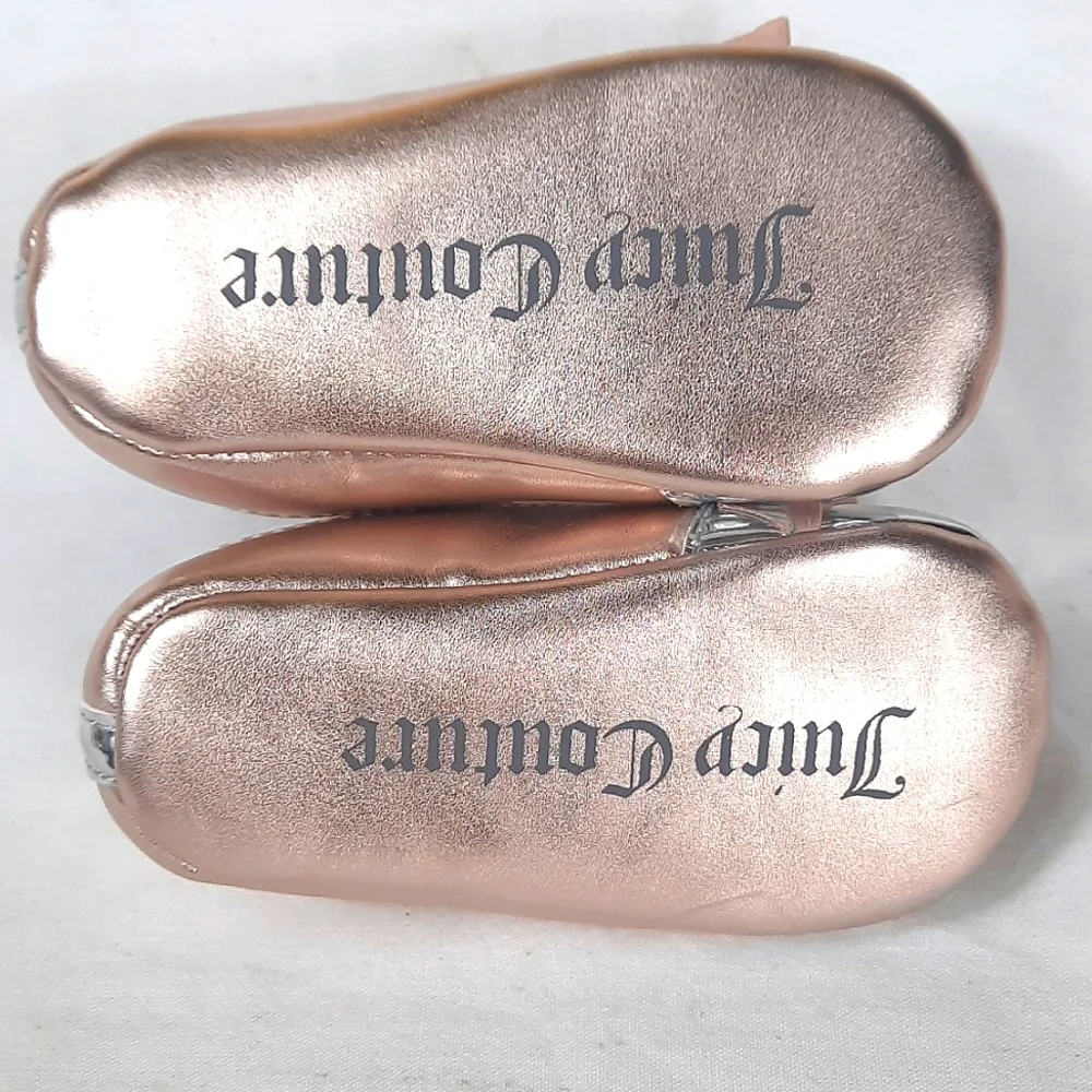 Juicy Couture Baby Venice Baby Shoes Size 4 Rose Gold Silver Metallic with Box